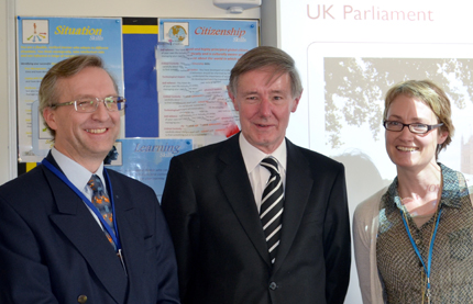 Lord Rosser centre was welcomed to St Johns by Governors Neville Hobson and Lisa Gygax