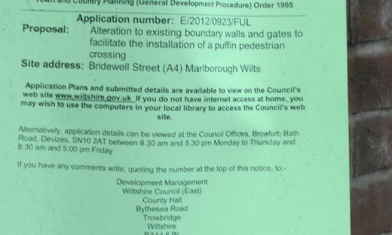 A new planning application displayed on inaccessible lamp post