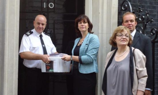 Claire Perry handing in the anti-online porn petition at No10