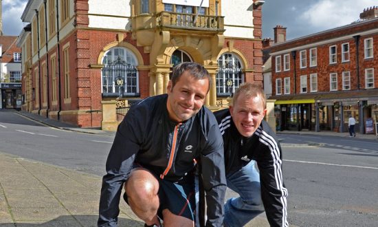 Police constables Adam Leakey and Jon Hewlett, who will be running three marathons in three days for Children in Need