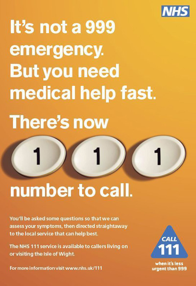 NHS 111 poster from a pilot area