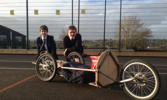 St Johns Racing Team members Fergus McShane (15), Dan Snipe (16) and, seated, Euan Humphreys (17)