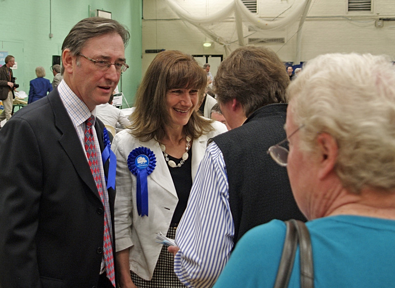 James Sheppard, victor in Aldbourne and Ramsbury, with his wife receiving congratulations