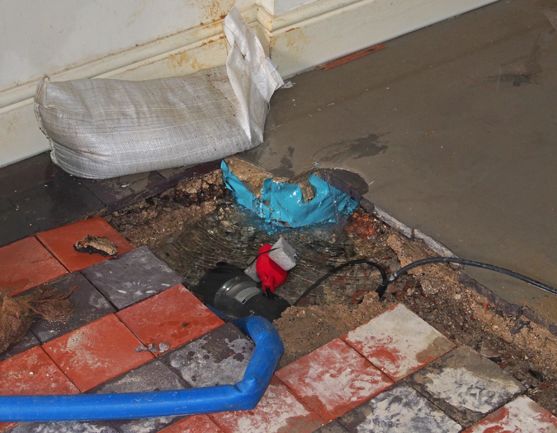Pumping away water coming up through the floor