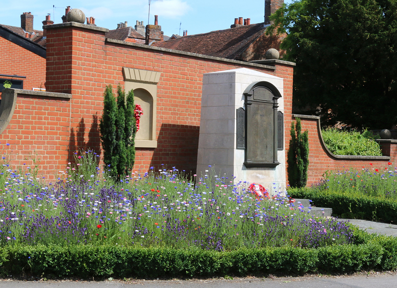 Wild flowers and poppies at the war memorial