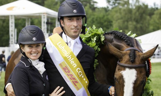 Jonelle with Tim & Wesko after their Luhmuhlen victory (photo copyright Libby Law Photography)