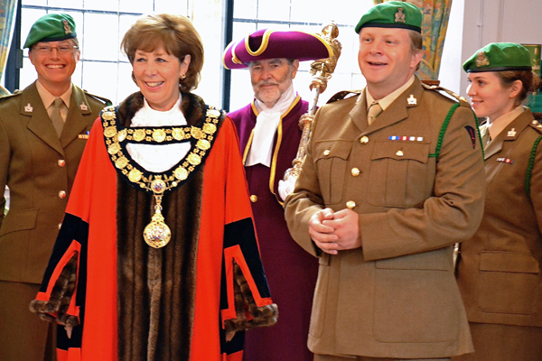 Mayor Marian Hannaford-Dobson with lieutenant colonel James Brown
