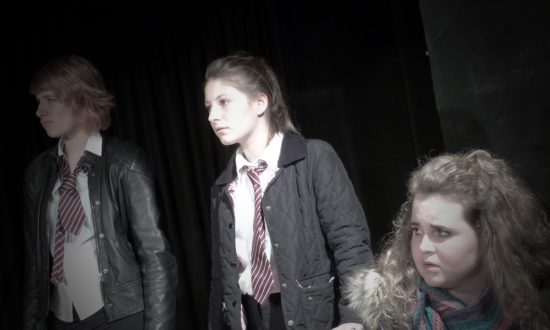 Rehearsal photo: l to r Cathy, Cassie and Jan