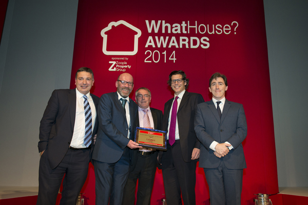 Paul Cooper of Linden Homes, Adrian Talbotfrom category sponsor Show House, Greg Locke and Tom Nicholson of Linden Homes, and guest speaker Rob Brydon. Photograph courtesy of Philippa Gedge Photography