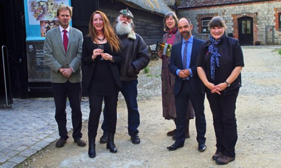 Ian Barnes (National Trust Head of Archaeology), Sarah Simmonds (Avebury World Heritage Site Coordinator), Terry Dobney (Guardian of the Stones), Kate Fielden (Avebury Society), Alistair Sommerlad (Chair of Stonehenge and Avebury World Heritage Site Partnership Panel). Image courtesy of Mike Robinson