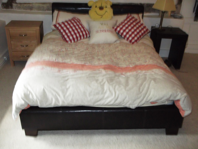 Myers divan 4' 6" with Carmen headboard and three drawer Royal Oak chest of drawers