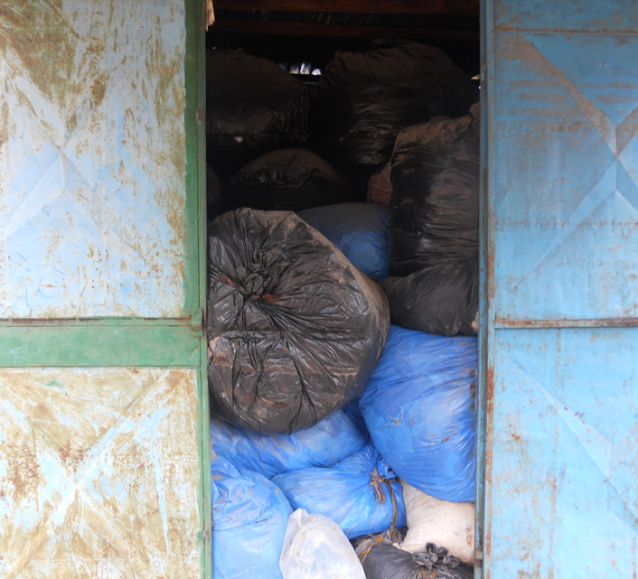 The raw material: bags and bags of plastic bags