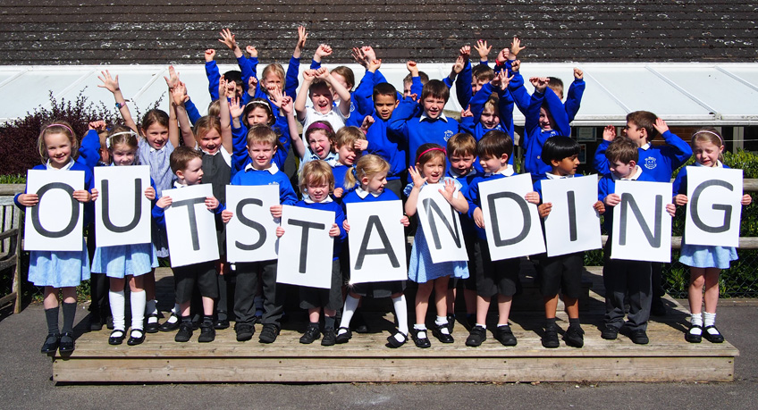 Pupils from St Mary's School celebrate their Outstanding OFSTED report