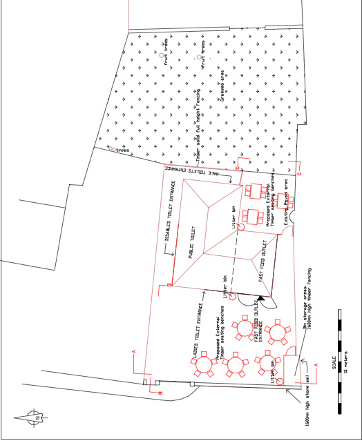 The plan - the main road is at the bottom of the plan - showing the proposed table layout