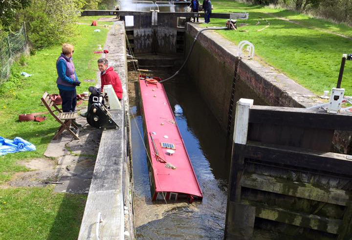 The submerged canal boat at Wootton Rivers