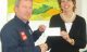 Jon Horsley presents a cheque to Nicky Edmondson
