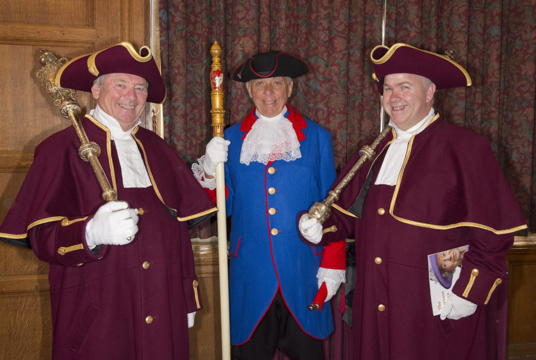 Marlborough's ceremonial officers - Mace bearers Barry Mercer and Bob Dobie, and newly appointed Town Cryer Mike Tupman