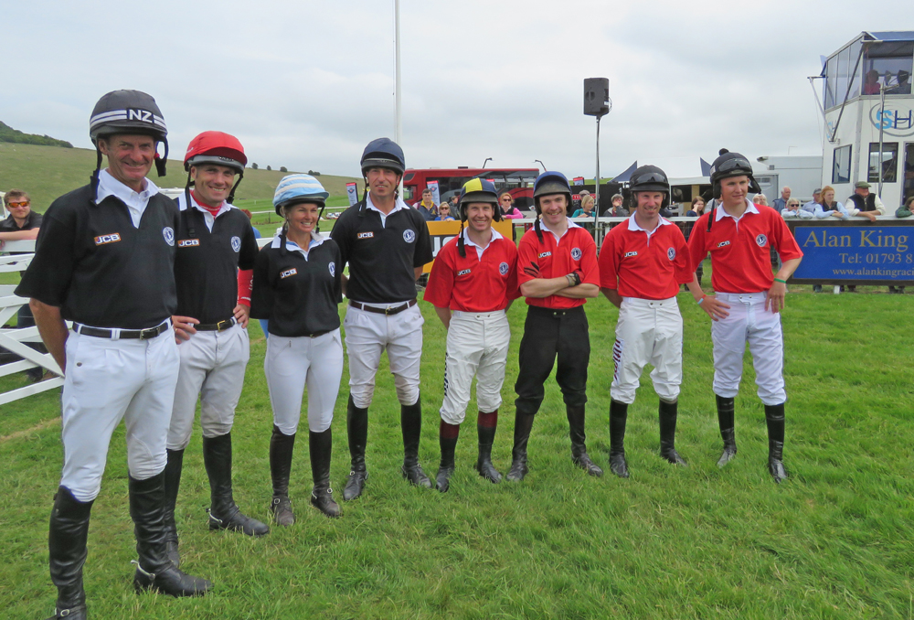 The teams - l to r: Sir Mark Todd, Paul Tapner, Jonelle Price, Tim Price, Richard Johnson, Tom Scudamore Wayne Hutchinson & Tom Bellamy