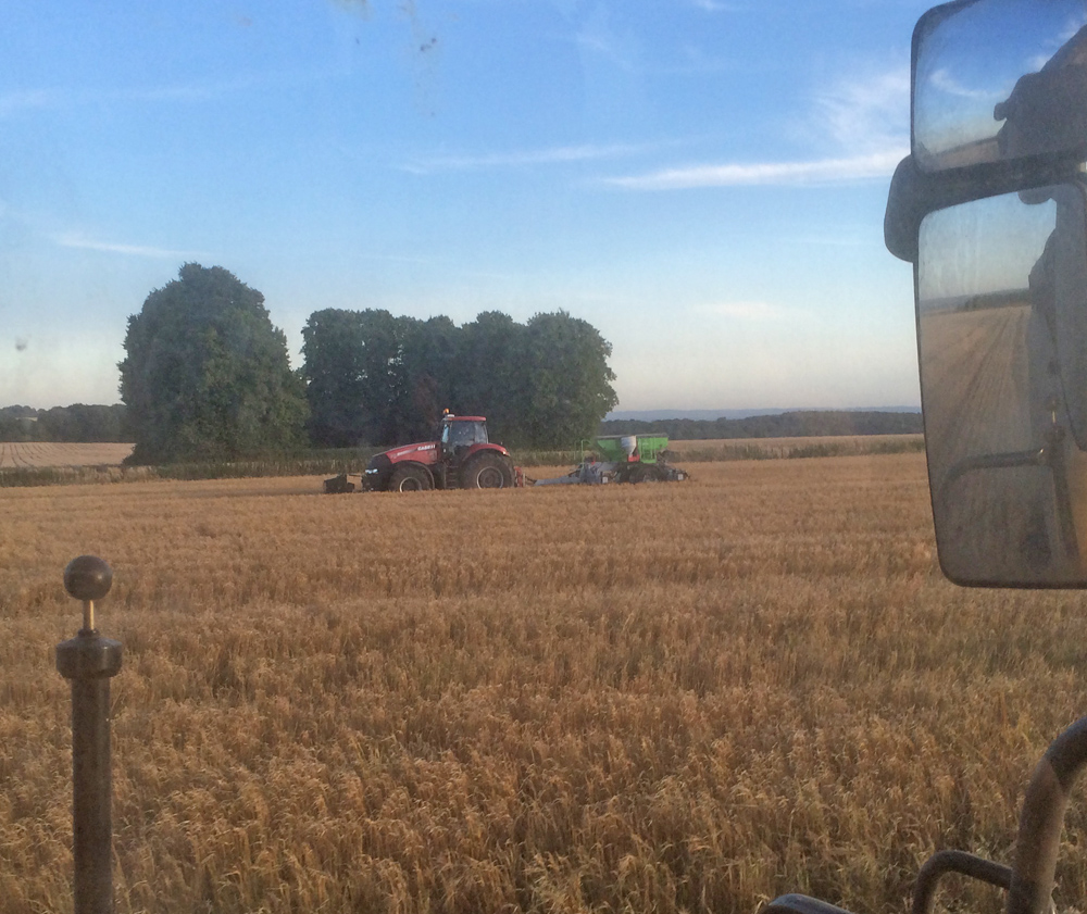 "The drill is planting a cover crop into stripped barley stubble close behind the combine to get maximum growing time - a 'five minute fallow'!"