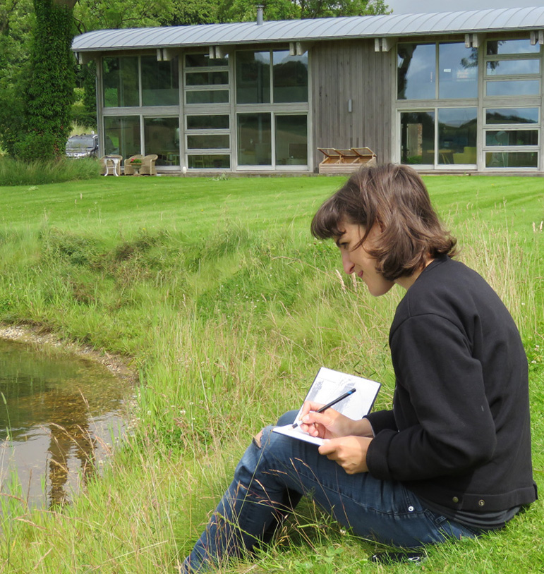 Katherine Jones sketching at the Rabley Drawing Centre