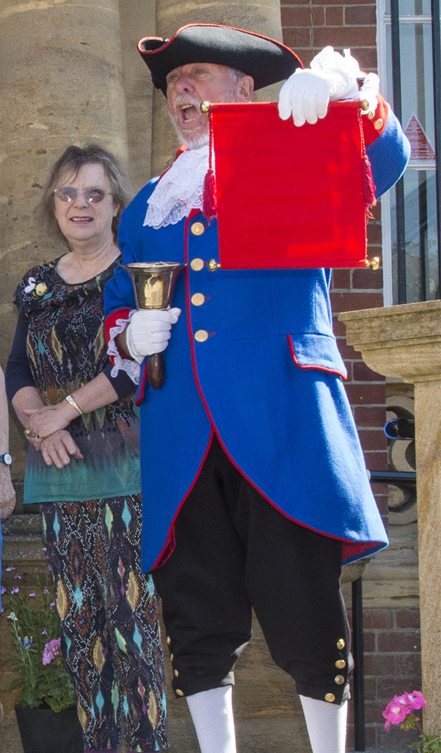 Town Crier Mike Tupman MBE giving his 'shout' at the recent Marlborough in Bloom judging day