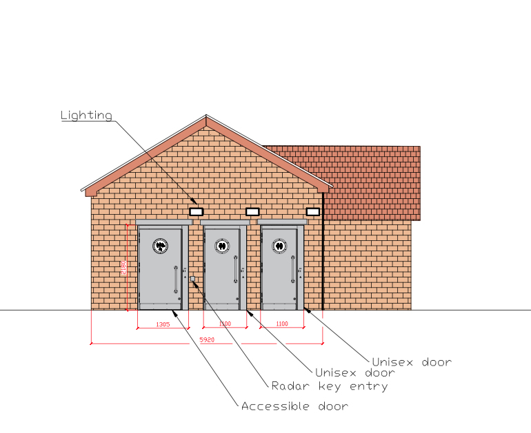 Drawing shows how the toilets will probably look - with the disabled door on the left