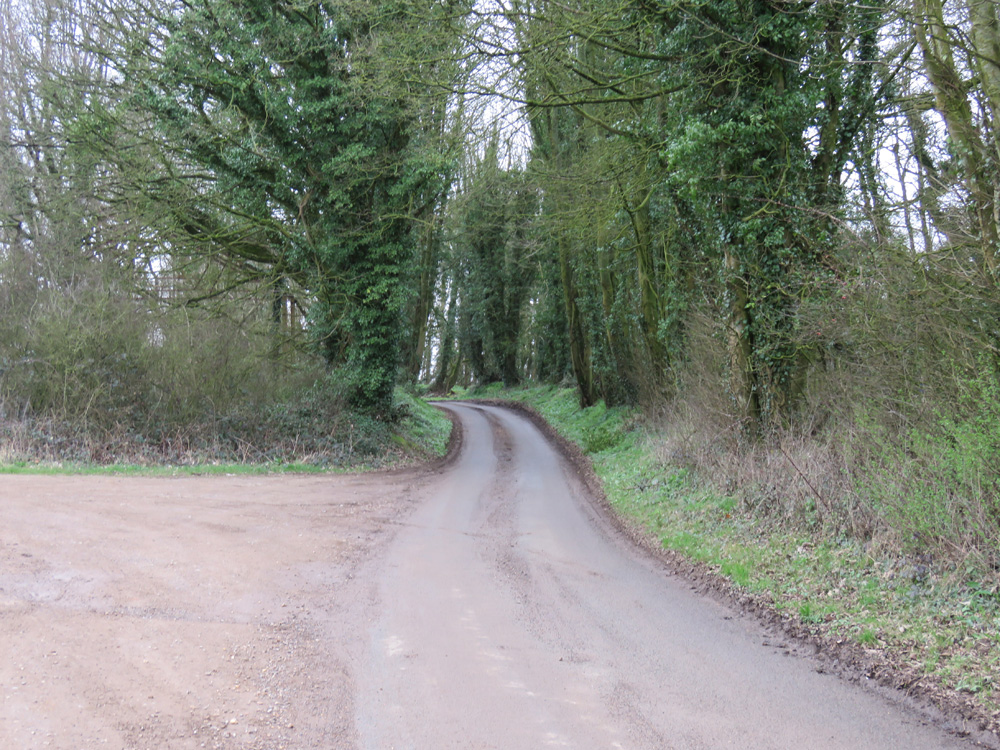 Manton Drove - going towards Manton village: the blind corner close to the entrance to the barn