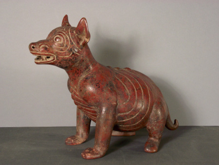 Earthenware dog effigy vessel, Colima, Mexico. 1st C BC - 3rd C AD