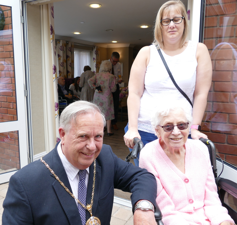Marlborough Mayor Mervyn Hall with resident Irene Sims and her grand-daughter, Jo Lee