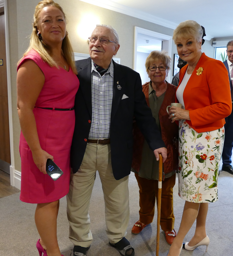 R to L: Angela Rippon with Julie Radley, Tad Radley (resident) & Natasha Davis (Porthaven Group Sales & Marketing Manager)