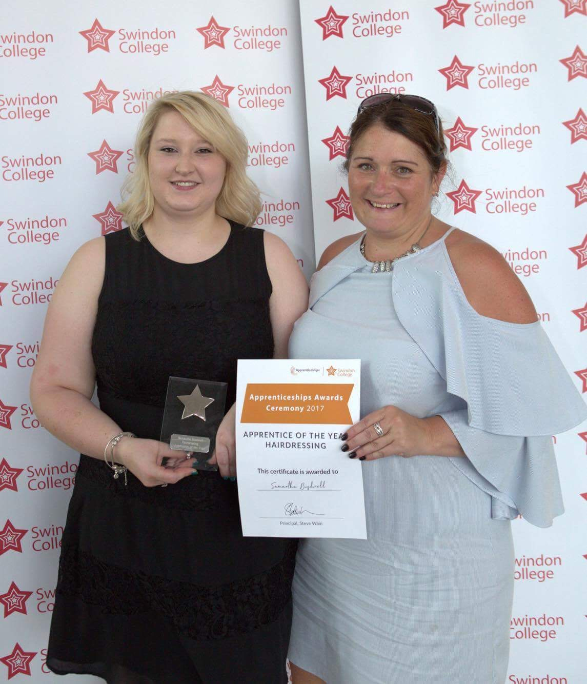 Swindon College Apprentice of the Year, Sam Bushnell, with Segais owner, Charlotte Woodley