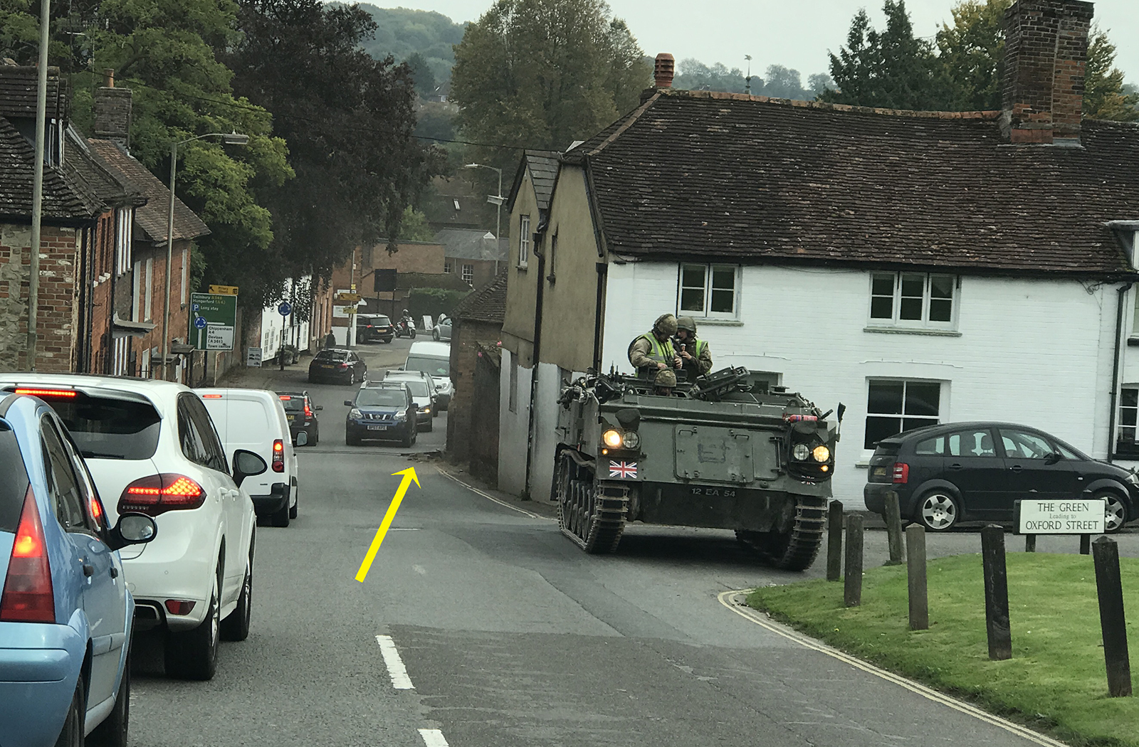 Army Personnel Carrier stopped on Herd St whilst crew decide what to do (pic: Pete Davies, Marlborough Photographic)