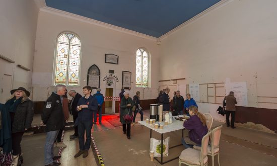Space of the proposed new cinema - West facing showing the old stained glass windows