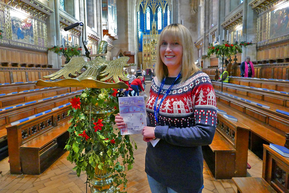 Claire Graham headteacher of Preshute Primary School with the nativity service programme