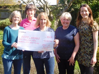 Pewsey Vale Support Group (l to r) - Alison Netherclift, Barbara Reilly, Liz Johnson, Sally Brown  - and Olivia Simson (Event Executive, Hope and Homes for Children)