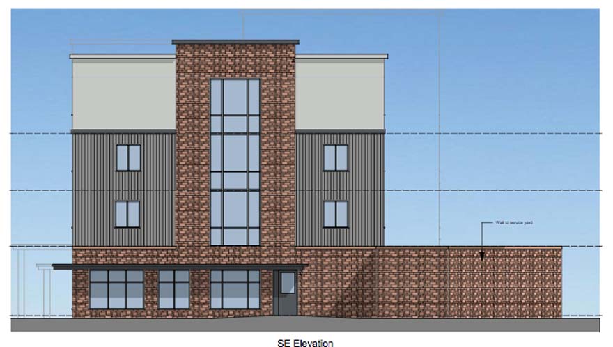 The view of the hotel from the A346 roundabout (Architect's drawing)
