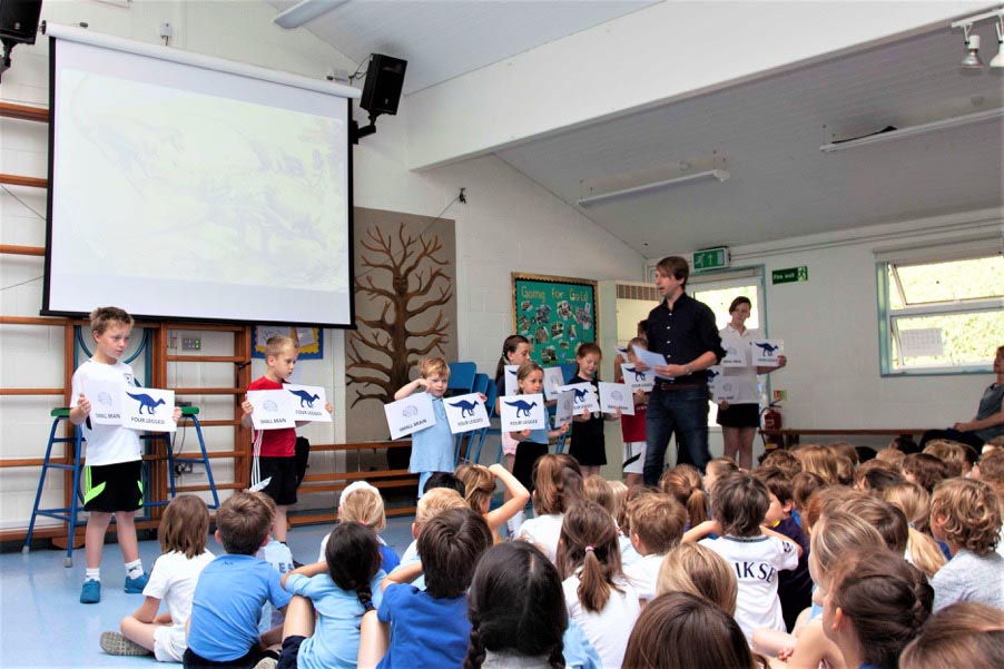 Professor Kevin Foster talks dinosaurs with Ramsbury pupils