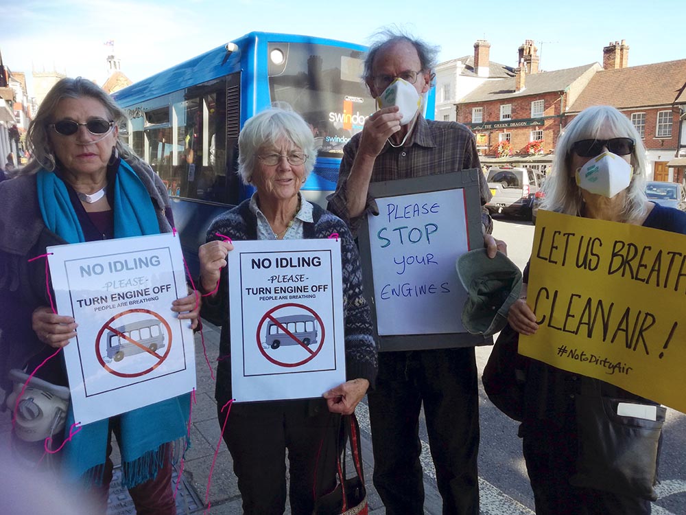 Protesters at the Transition Marlborough 'FlashMob' protest outside Lloyds Bank