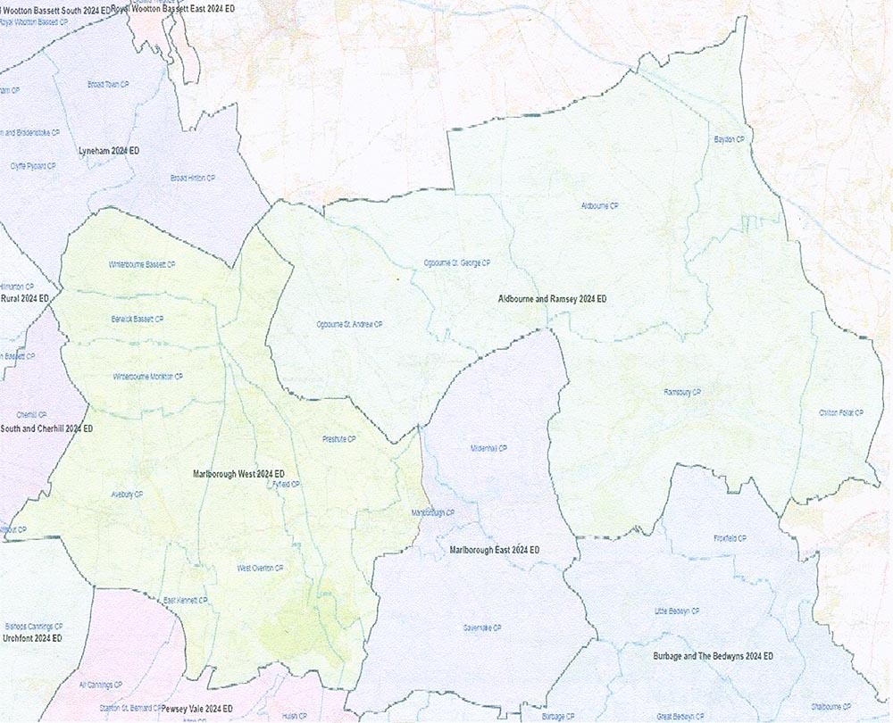 A poor quality and difficult to read map, just about showing the new ward structure for the Marlborough area