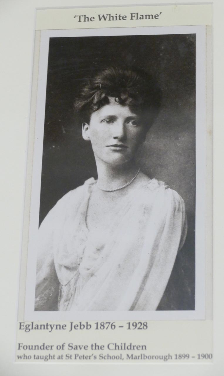Portrait of Eglantyne Jebb in St Peter’s church, where she worshipped. She was known as the "White Flame" because the flame of her dedicated love for children in distress burned to a white heat of passion all her life