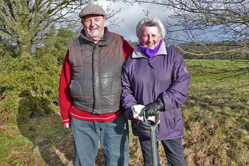 Colin Hughes and Isobel Henry get ready for the tree planting