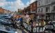 Extinction Rebellion marchers in Marlborough High Street extending down most of one side