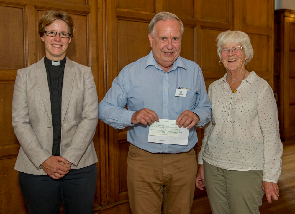Rachel Rosedale and Rev Dr Janneke Blokland of Marlborough Poverty Action Group receive the grant award cheque from Mayor, Councillor Mervyn Hall