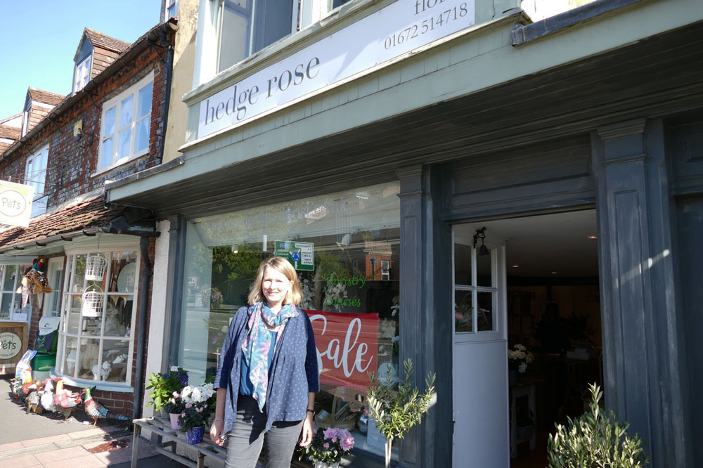 Kate Howard outside her florist shop, Hedge Rose on London Road Marlborough