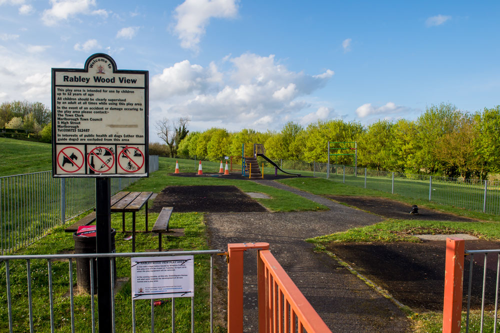 The development site - formerly Rabley Wood View Play Area where houses will replace the slide and swings