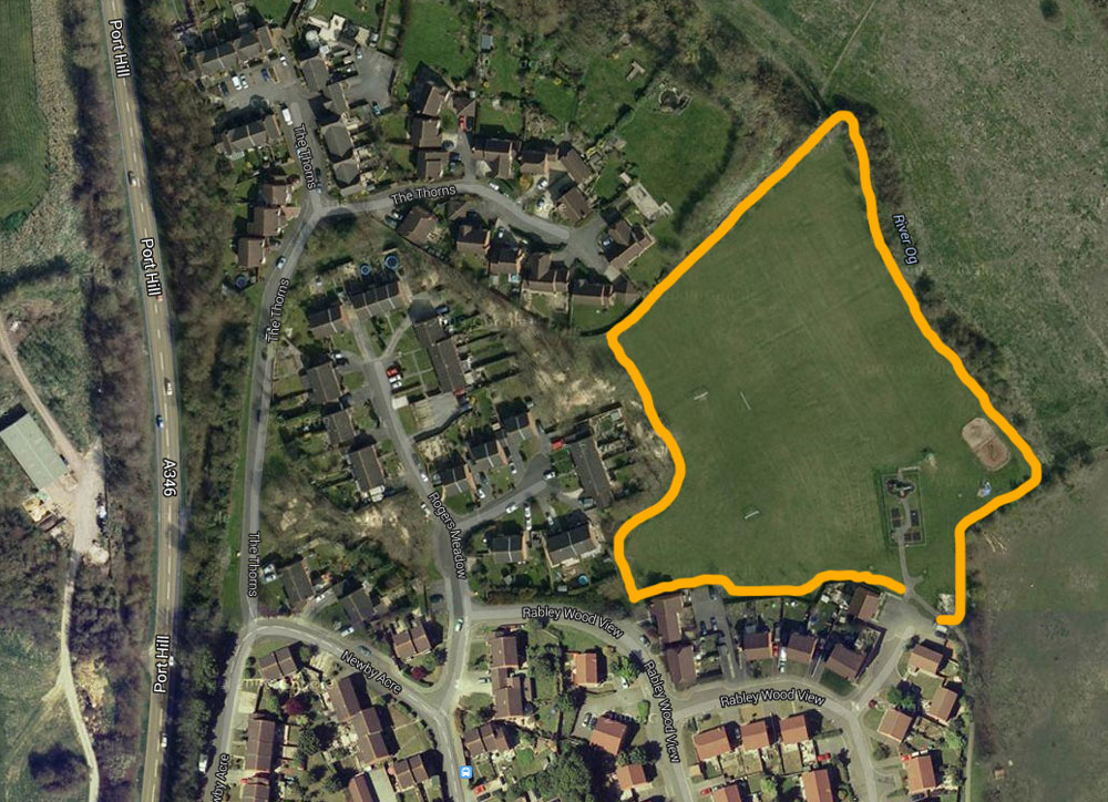 Rabley Wood View - approximate outline of proposed development - source Googlemap