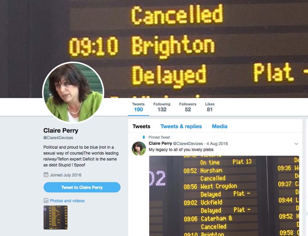 A spoof Twitter account highlights train cancellations & delays