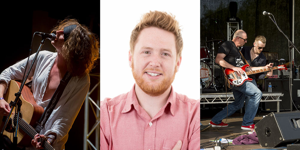 BBC Radio Wiltshire’s James Thomas flanked by Wilding (left) and Barrelhouse, stars of this year's Lights Switch-On