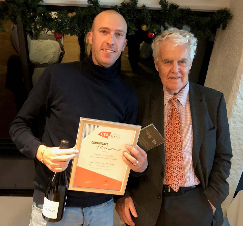 Lewis Fletcher with his award - and Sir Geoffrey Owen