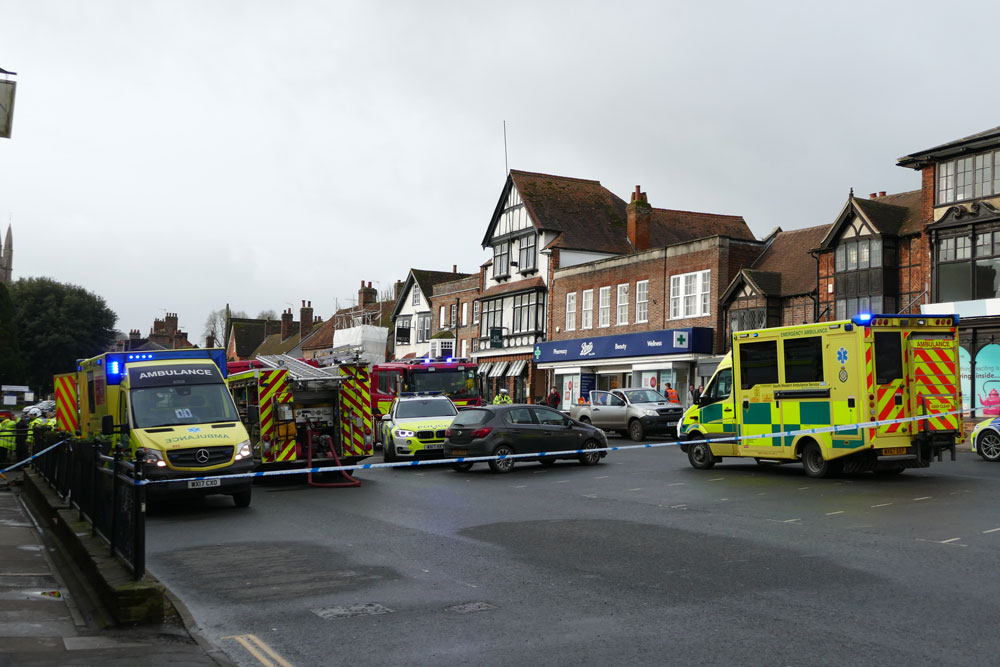Emergency services gather at the scene of the road accident closing the High Street